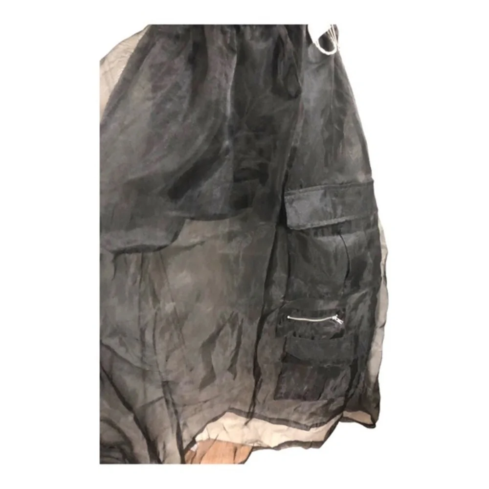 Black goth style sheer mesh chiffon cargo style full skirt size medium new‎